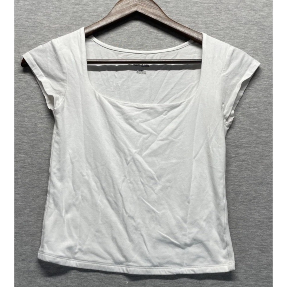 Wild Fable Cropped T Shirt Womens Small White Stretch Cap Sleeves Square Neck